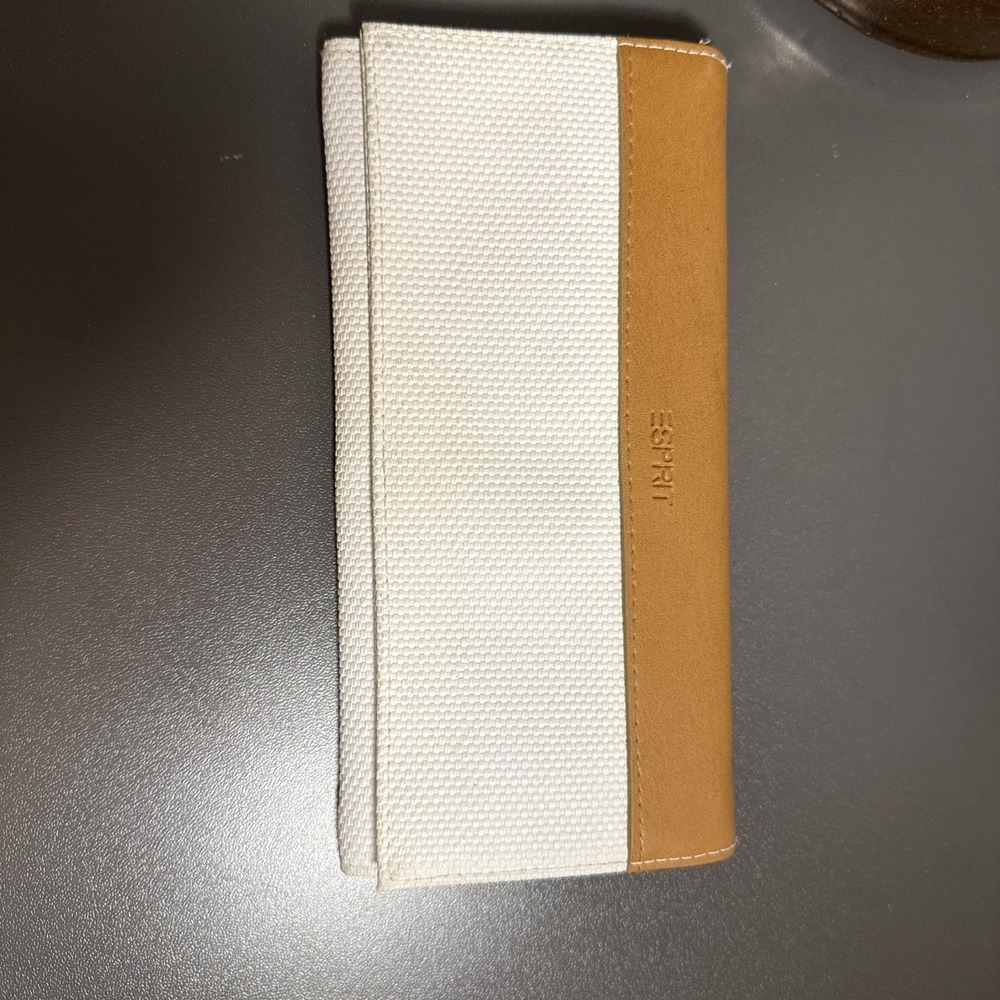 Vintage Esprit White/Tan Faux Leather Long  Wallet